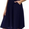 Womens High Waisted A Line Pleated Midi Skirt Button Front Skirts with Pocket