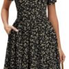 Women's Vintage Pleated Flared Swing A-Line Casual Party Work Dresses