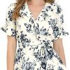 Women's Wrap Peplum Top Blouse Tie Waist Short Sleeve Ruffle Floral V Neck Belted Shirts