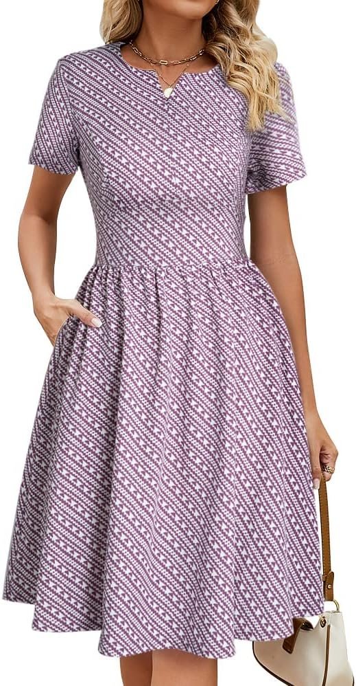 Women's Vintage Pleated Flared Swing A-Line Casual Party Work Dresses
