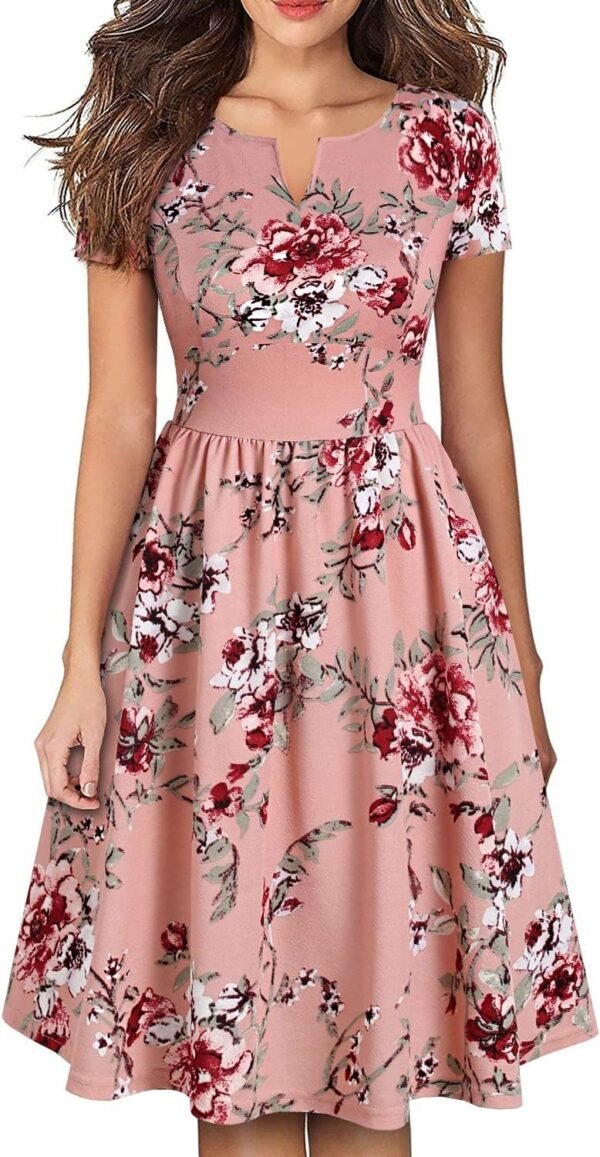 Women's Vintage Pleated Flared Swing A-Line Casual Party Work Dresses