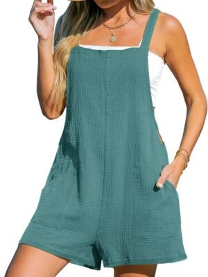 Women's Romper Square Neck Pinafore Jumpsuits Sleeveless Overall Wide Leg Outfit Casual Dressy