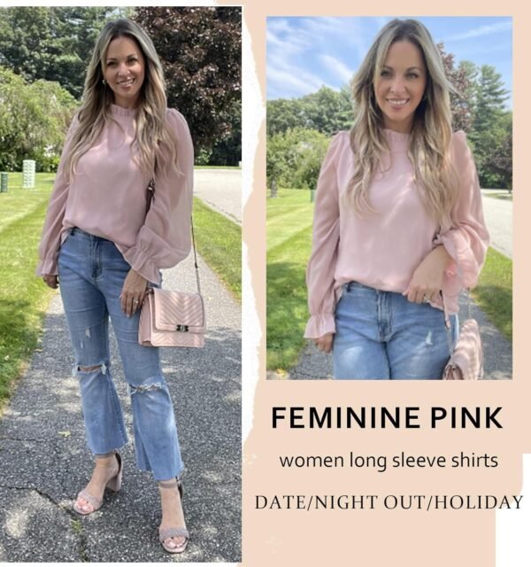 Womens Blouses Trendy Dressy Casual Tops Elegant Puff Long Sleeve Shirts Ruffle Mock Neck Plain Chiffon Outfits
