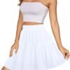 Women's Summer High Waist Floral Layered Ruffle Pleated Beach Mini Skirt