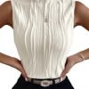 Women's Sleeveless Mock Neck Textured Tank Top