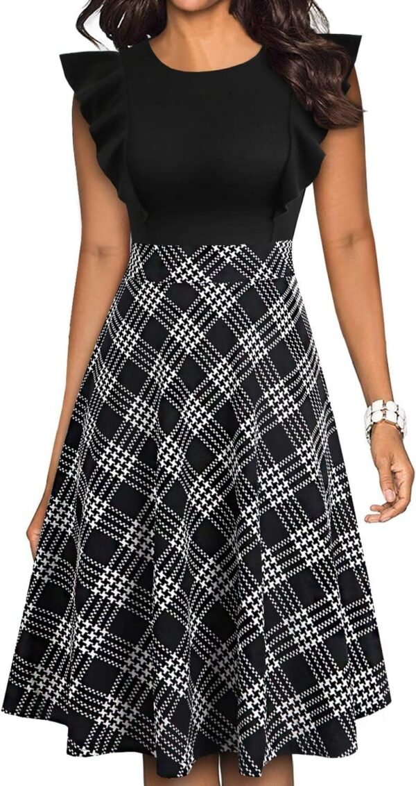 Women's Vintage Ruffle Floral Flared A Line Swing Casual Cocktail Party Dresses