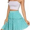 Women's Summer High Waist Floral Layered Ruffle Pleated Beach Mini Skirt