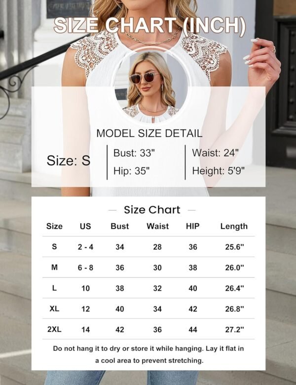 Women's Dressy Casual Blouses Business Work Outfits Summer Sleeveless Tank Top Lace Sleeve Keyhole Shirts
