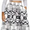 Womens African Print Skirt Boho Flare Pleated Midi Skirt with Pockets