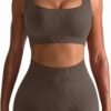 Workout Outfits for Women 2 Piece Seamless Ribbed High Waist Leggings with Sports Bra Exercise Set…