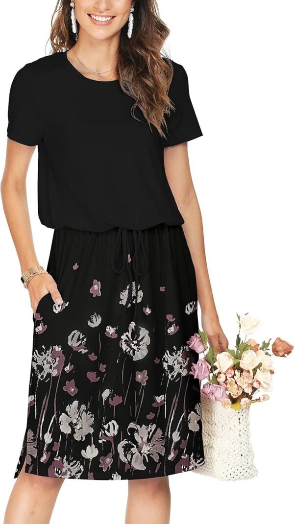 Womens Hide Belly Mid Length Work Casual Dress with Pockets