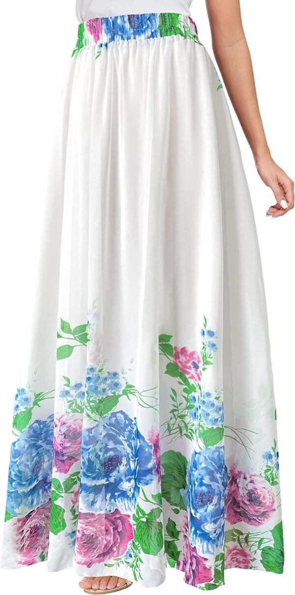 Women Floral Long Skirts Chiffon Summer Beach High Waisted Maxi Skirts