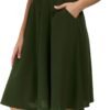 Womens High Waisted A Line Pleated Midi Skirt Button Front Skirts with Pocket