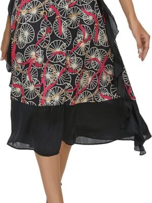 Women's Vintage Printed High Waist A-Line Pleated Patchwork Midi Skirts