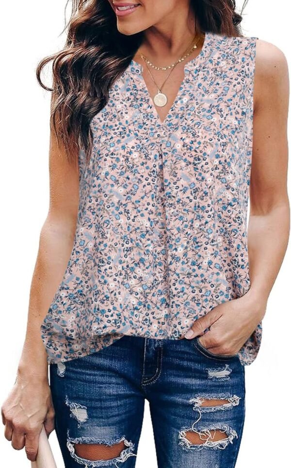 Women's Summer Tank Blouse Casual V Neck Sleeveless Tunic Top Shirt