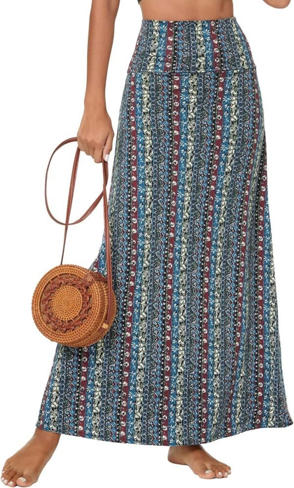 Women's Stylish Spandex Comfy Fold-Over Flare Long Maxi Skirt, 17, X-Large