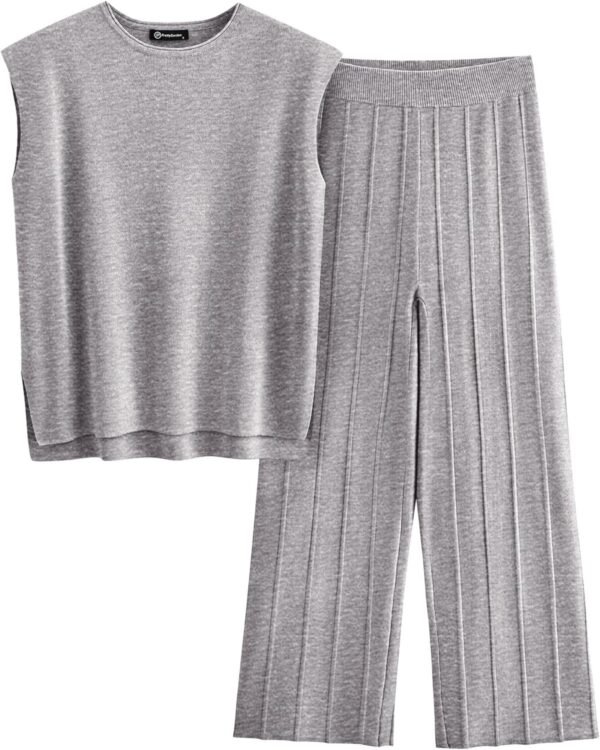 Womens Pullover Tops And Wide Leg Pants Casual Sweater Set