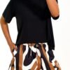 Womens 2 Piece Summer Short Sleeve Tops Printed Shorts Tracksuit