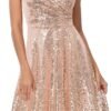 Women's Sequin Party Dress Wrap Night Out Club Dresses Rose Gold Size M