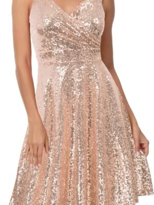 Women's Sequin Party Dress Wrap Night Out Club Dresses Rose Gold Size M