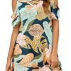 Women Summer Cold Shoulder Criss Cross Neckline Short Sleeve Casual Tunic Top Dress (S-3XL)