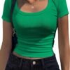 Women's Short Sleeve T Shirts Casual Summer Basic Scoop Neck Slim Fit Rib Knit Business Work Tee Tops