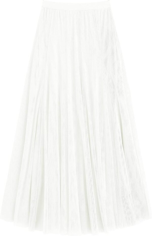 Women's Tulle Skirt Elastic High Waist Layered Pleated Mesh Flowy A-line Midi Skirt