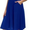 Womens High Waisted A Line Pleated Midi Skirt Button Front Skirts with Pocket
