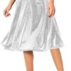 Women's Casual Ruched Stretchy High Waist A-Line Skirt Pleated Flared Midi Skirt
