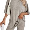 Women's Summer 2 Piece Outfits Lounge Sets Ribbed Knit Short Sleeve Loose Top and Bodycon Shorts Pajamas Set 2024