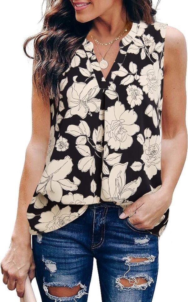 Women's Summer Tank Blouse Casual V Neck Sleeveless Tunic Top Shirt