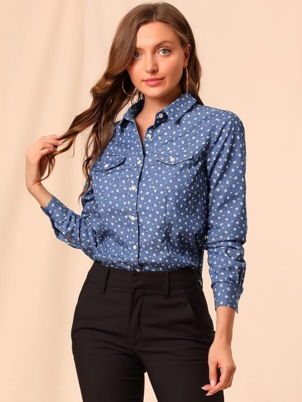81CGOU_JD4L._AC_SL1500.jpg Women's Button Down Long Sleeve Point Collar Chambray Poplin Shirt