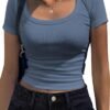 Women's Short Sleeve T Shirts Casual Summer Basic Scoop Neck Slim Fit Rib Knit Business Work Tee Tops