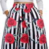 Womens African Print Skirt Boho Flare Pleated Midi Skirt with Pockets