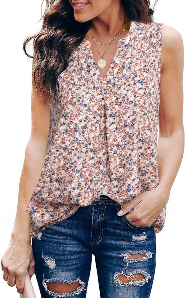 Women's Summer Tank Blouse Casual V Neck Sleeveless Tunic Top Shirt