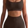 Workout Outfits for Women 2 Piece Seamless Ribbed High Waist Leggings with Sports Bra Exercise Set…