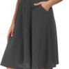 Womens High Waisted A Line Pleated Midi Skirt Button Front Skirts with Pocket