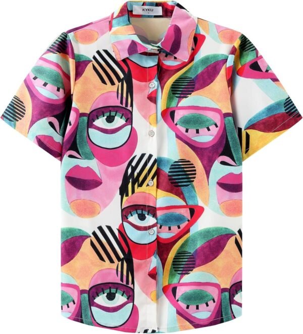 Women’s Button Down Hawaiian Shirt Casual Fashion Shirts Summer Blouses