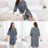 Women House Dress Snap Front Nightgown 3/4 Sleeve Housecoat Duster Robe with Pockets Moomoo Patio Dress