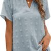 81FRtGsEXdL._AC_SL1500.jpg Womens White Chiffon Blouses Short Sleeve V Neck Shirts Summer Casual Polka Dot Tops