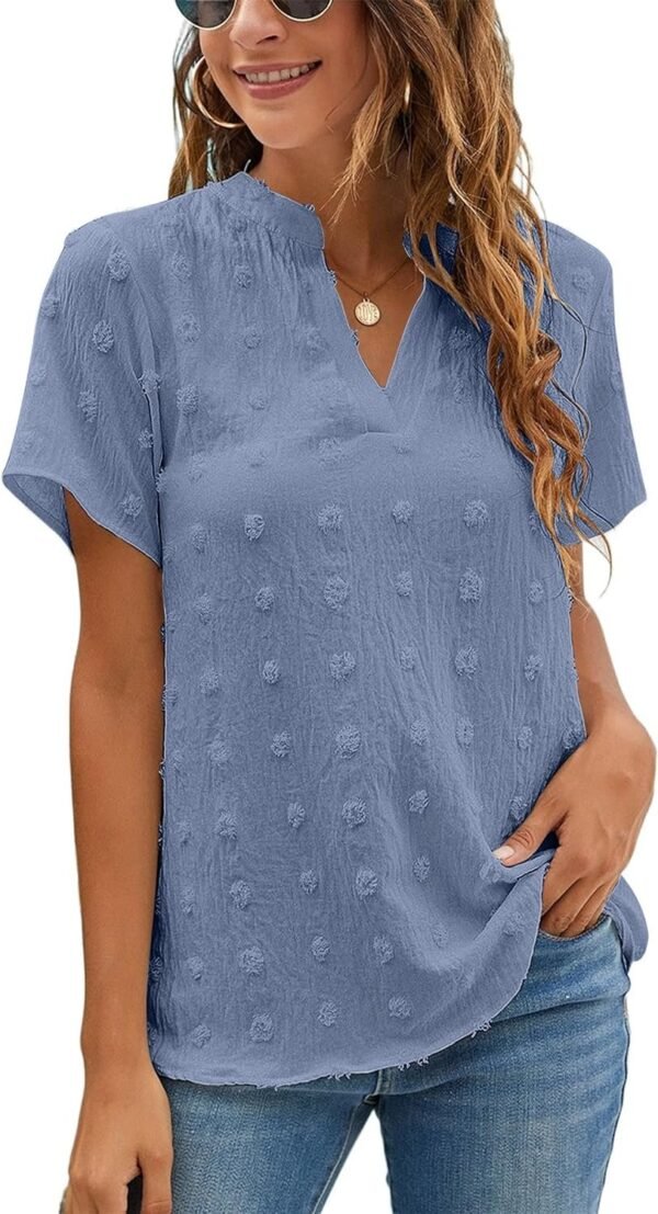 81GBee0j4QL._AC_SL1500.jpg Womens White Chiffon Blouses Short Sleeve V Neck Shirts Summer Casual Polka Dot Tops