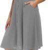 Womens High Waisted A Line Pleated Midi Skirt Button Front Skirts with Pocket