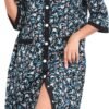 Women House Dress Snap Front Nightgown 3/4 Sleeve Housecoat Duster Robe with Pockets Moomoo Patio Dress