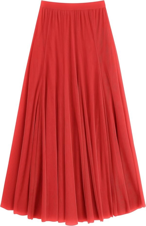 Women's Tulle Skirt Elastic High Waist Layered Pleated Mesh Flowy A-line Midi Skirt