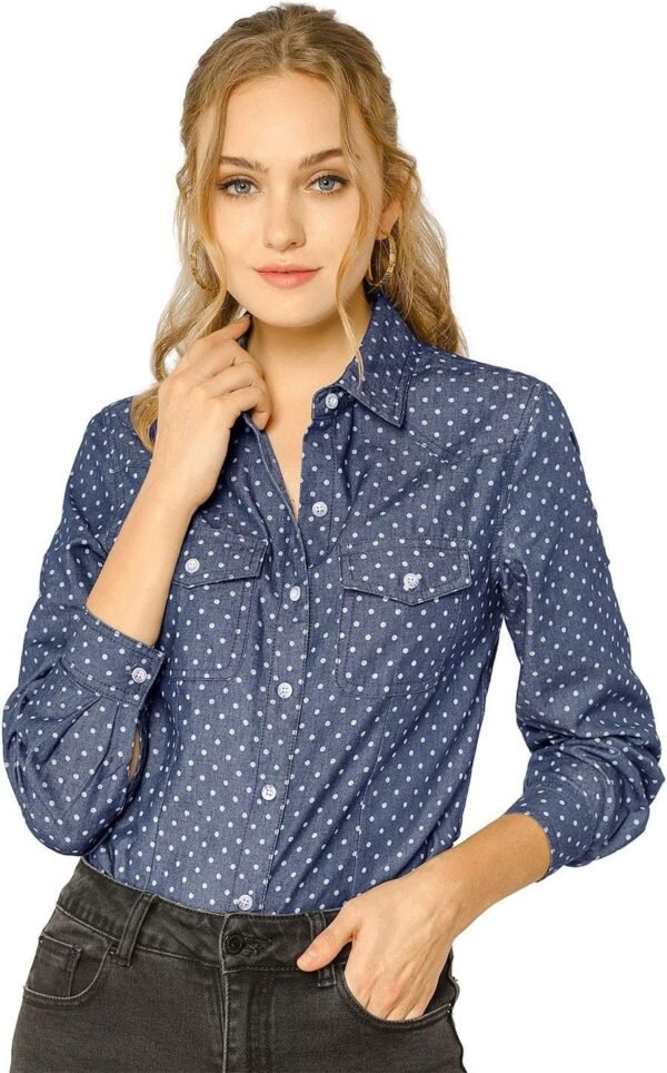 81IEMWB861L._AC_SL1447.jpg Women's Button Down Long Sleeve Point Collar Chambray Poplin Shirt