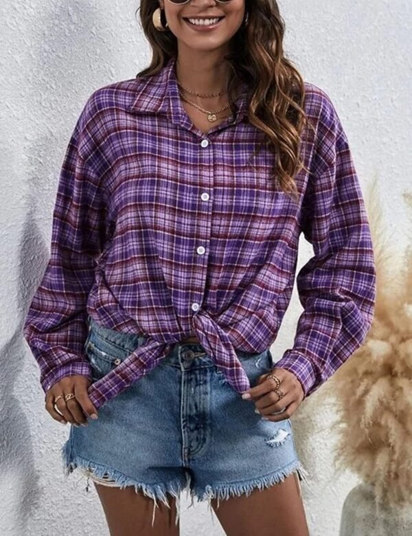 Plaid Flannel Button Down Shirts for Women Oversized Dressy Casual Long Sleeve Tops Blouse