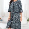 Women House Dress Snap Front Nightgown 3/4 Sleeve Housecoat Duster Robe with Pockets Moomoo Patio Dress