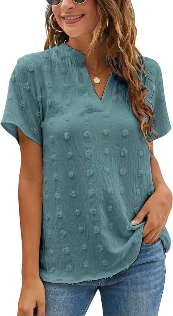 81JqVHvMbHL._AC_SL1500.jpg Womens White Chiffon Blouses Short Sleeve V Neck Shirts Summer Casual Polka Dot Tops