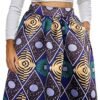 Womens African Print Skirt Boho Flare Pleated Midi Skirt with Pockets