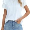 Women Dressy Casual Tops Business Work Blouses Summer Shirts Short Sleeve Crew Neck Outfits 2024